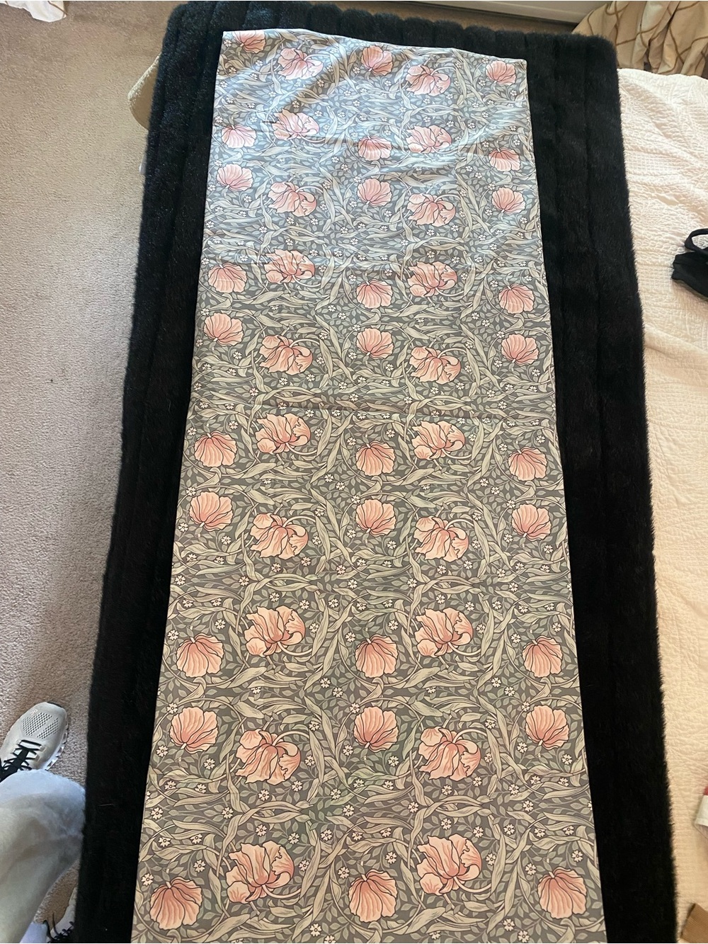 Soft Peach Floral large bolster casing on Sage-Grey Background -insert needed.
